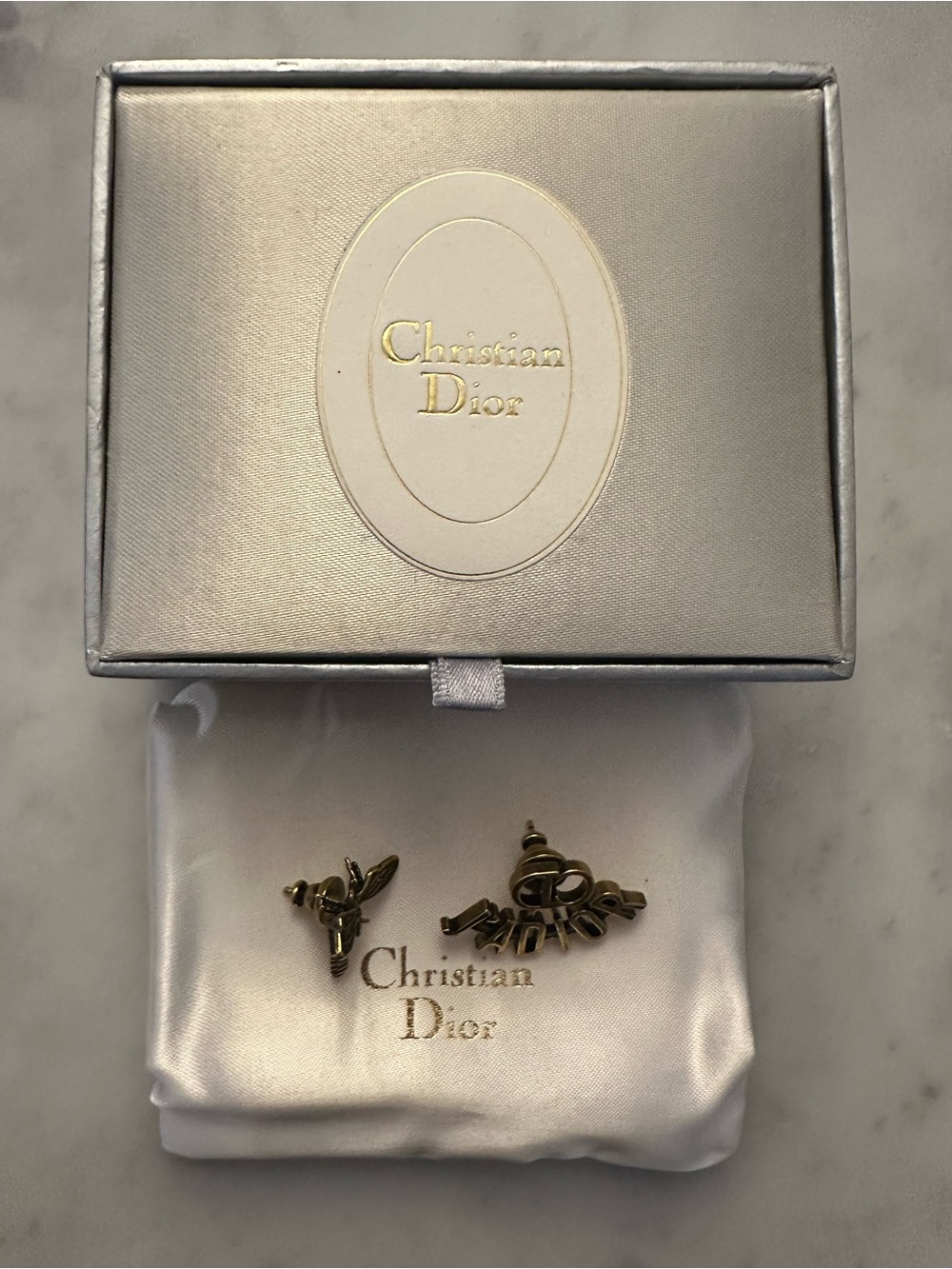 Christian Dior J’Adior Bee Asymmetric Stud Earrings Full Set Authenticated - Picture 2 of 13
